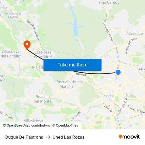 Duque De Pastrana to Uned Las Rozas map