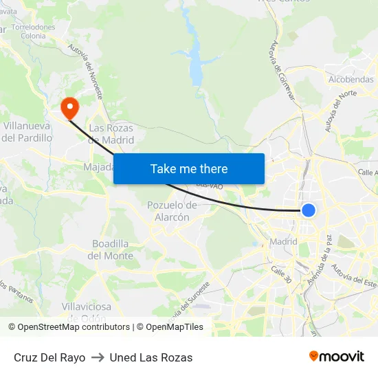 Cruz Del Rayo to Uned Las Rozas map