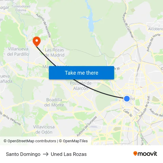 Santo Domingo to Uned Las Rozas map