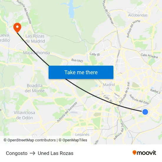 Congosto to Uned Las Rozas map