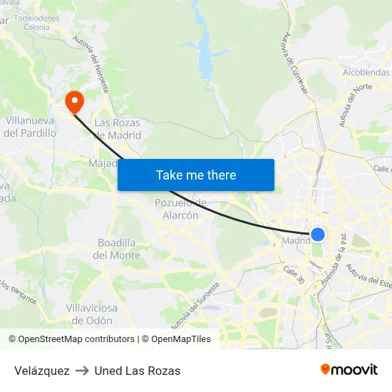 Velázquez to Uned Las Rozas map