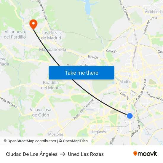Ciudad De Los Ángeles to Uned Las Rozas map