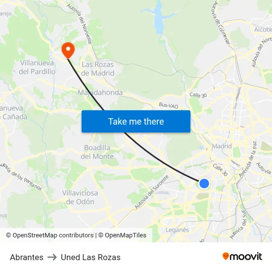 Abrantes to Uned Las Rozas map