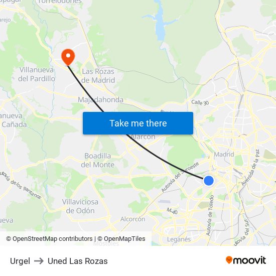 Urgel to Uned Las Rozas map