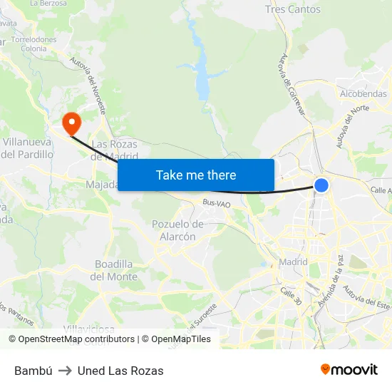 Bambú to Uned Las Rozas map