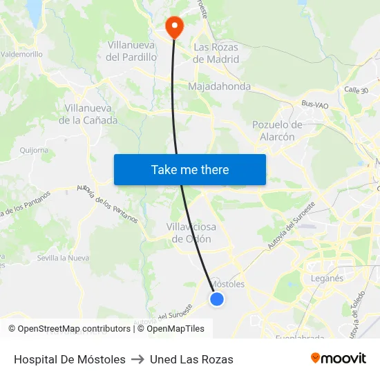 Hospital De Móstoles to Uned Las Rozas map