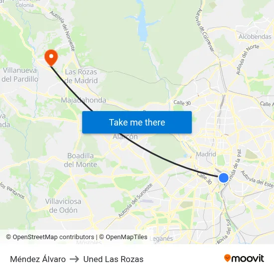Méndez Álvaro to Uned Las Rozas map