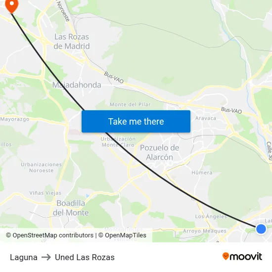 Laguna to Uned Las Rozas map
