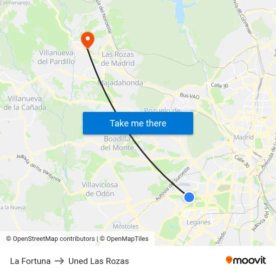 La Fortuna to Uned Las Rozas map