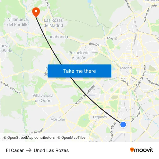 El Casar to Uned Las Rozas map