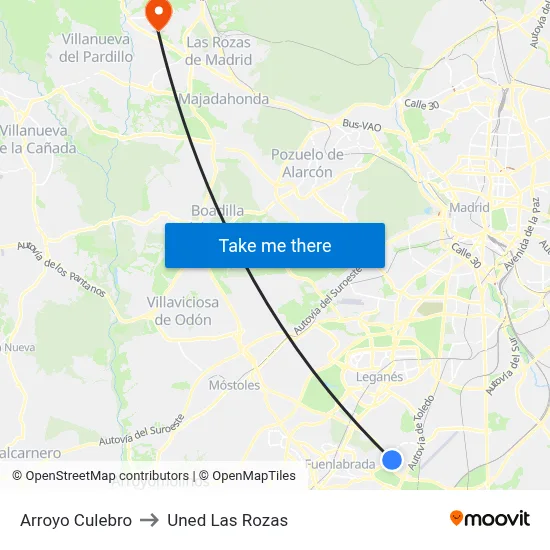 Arroyo Culebro to Uned Las Rozas map