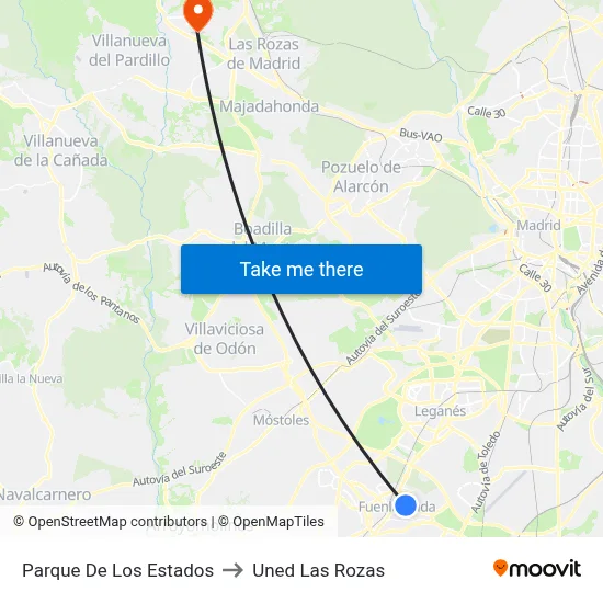 Parque De Los Estados to Uned Las Rozas map