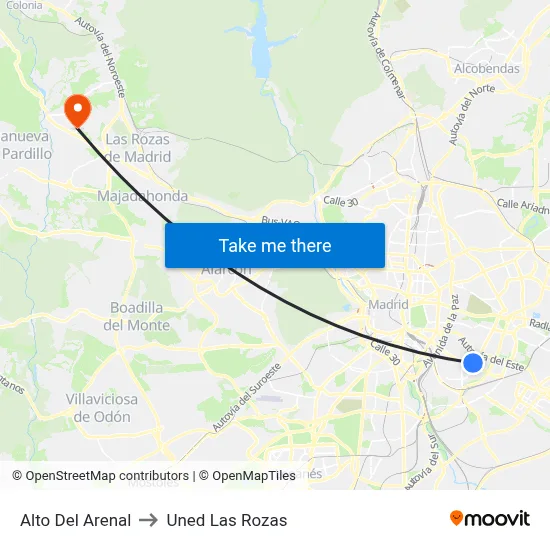 Alto Del Arenal to Uned Las Rozas map
