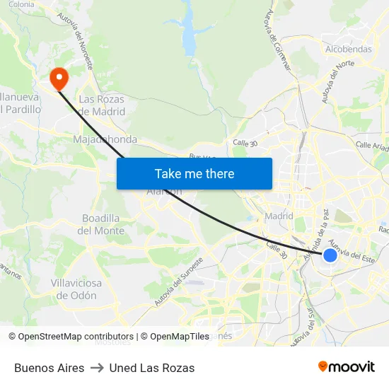 Buenos Aires to Uned Las Rozas map