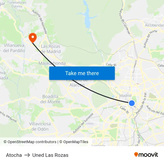 Atocha to Uned Las Rozas map