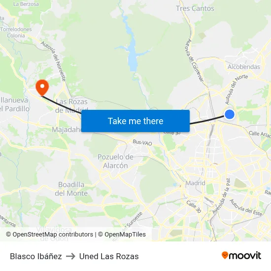 Blasco Ibáñez to Uned Las Rozas map