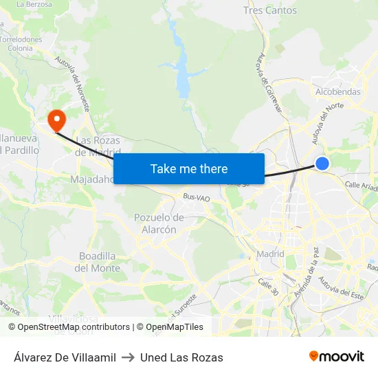 Álvarez De Villaamil to Uned Las Rozas map