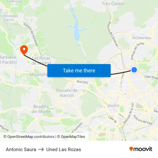 Antonio Saura to Uned Las Rozas map