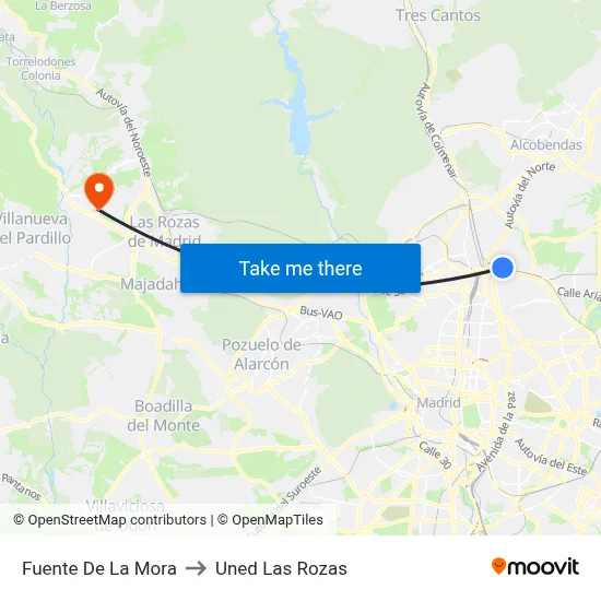 Fuente De La Mora to Uned Las Rozas map