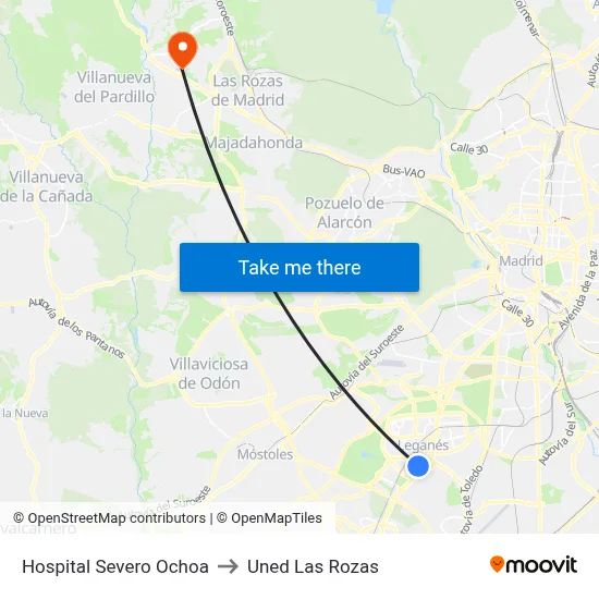 Hospital Severo Ochoa to Uned Las Rozas map