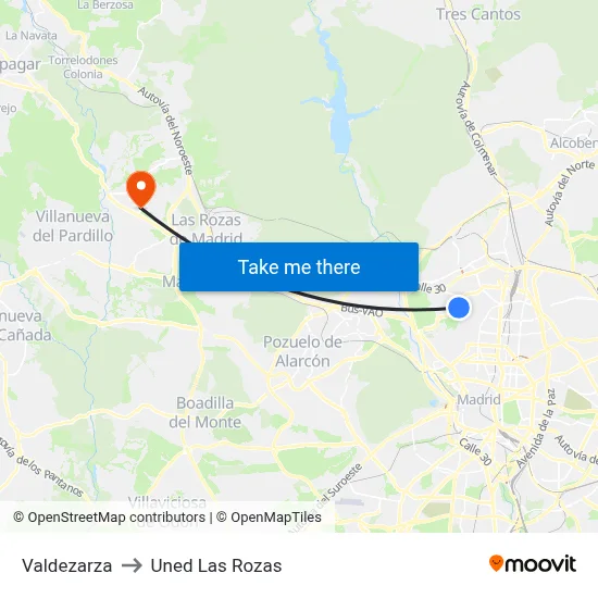Valdezarza to Uned Las Rozas map