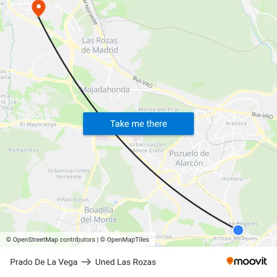 Prado De La Vega to Uned Las Rozas map