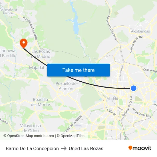 Barrio De La Concepción to Uned Las Rozas map