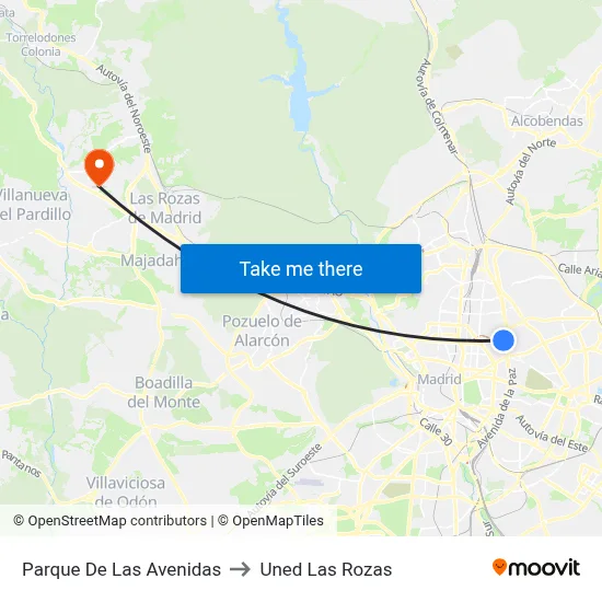 Parque De Las Avenidas to Uned Las Rozas map