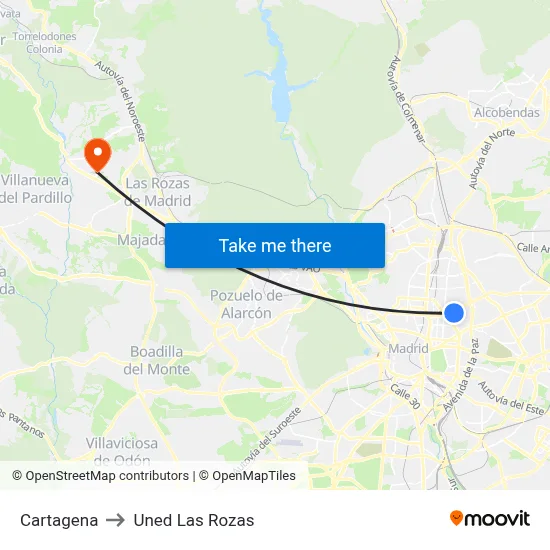 Cartagena to Uned Las Rozas map