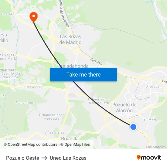 Pozuelo Oeste to Uned Las Rozas map