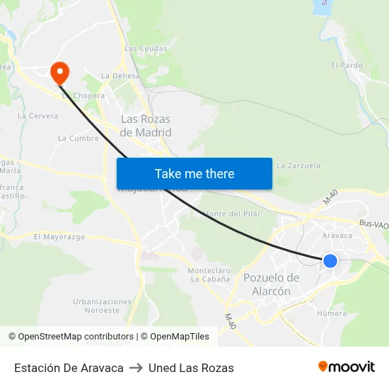 Estación De Aravaca to Uned Las Rozas map