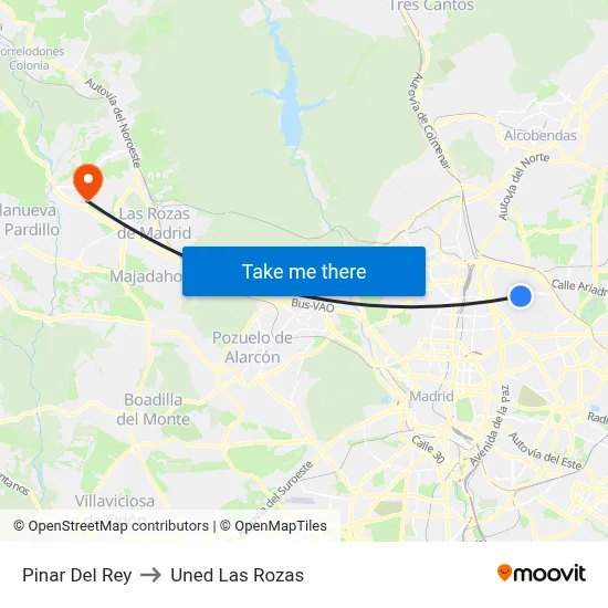 Pinar Del Rey to Uned Las Rozas map