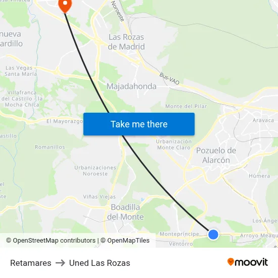 Retamares to Uned Las Rozas map