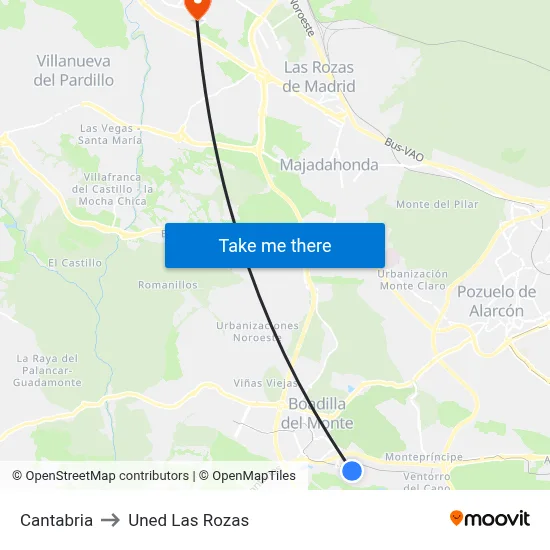 Cantabria to Uned Las Rozas map