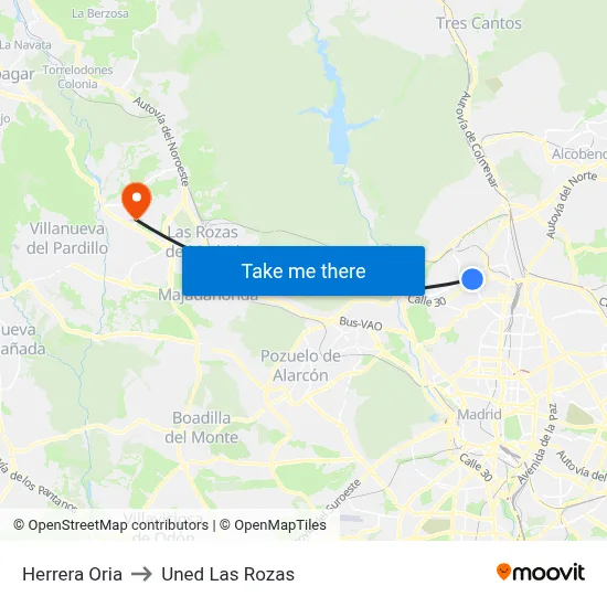 Herrera Oria to Uned Las Rozas map