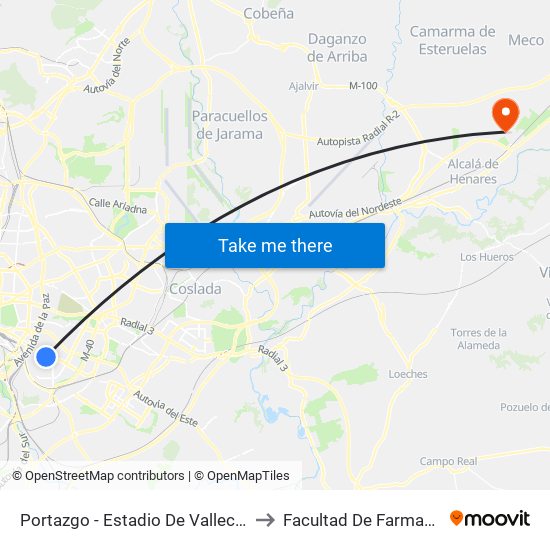 Portazgo - Estadio De Vallecas to Facultad De Farmacia map
