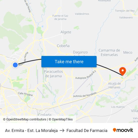 Av. Ermita - Est. La Moraleja to Facultad De Farmacia map