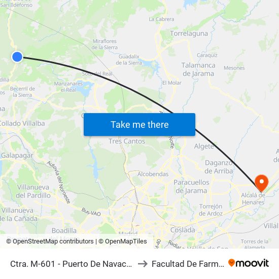 Ctra. M-601 - Puerto De Navacerrada to Facultad De Farmacia map