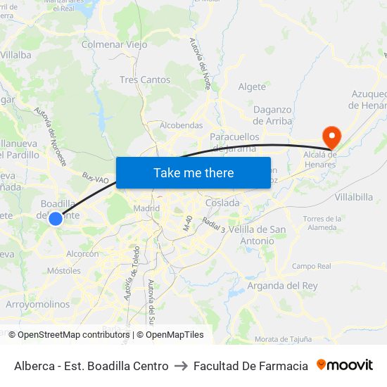 Alberca - Est. Boadilla Centro to Facultad De Farmacia map