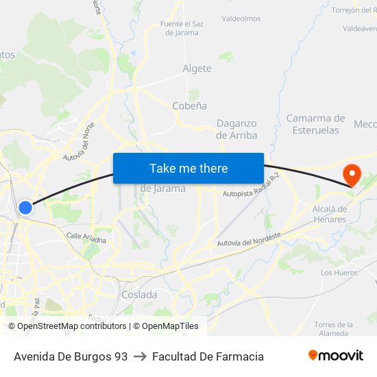 Avenida De Burgos 93 to Facultad De Farmacia map