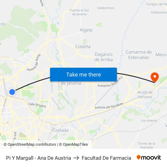 Pi Y Margall - Ana De Austria to Facultad De Farmacia map