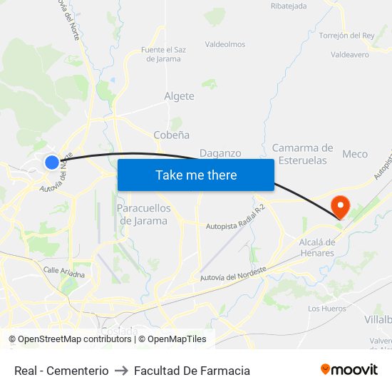 Real - Cementerio to Facultad De Farmacia map