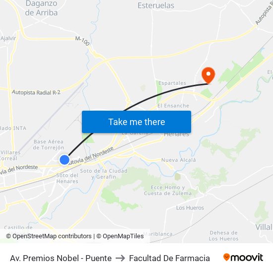 Av. Premios Nobel - Puente to Facultad De Farmacia map