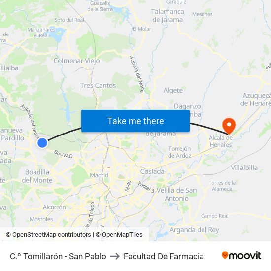 C.º Tomillarón - San Pablo to Facultad De Farmacia map