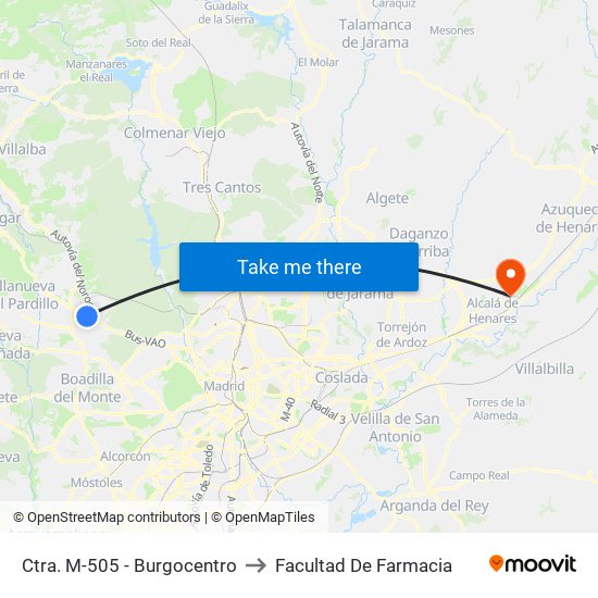 Ctra. M-505 - Burgocentro to Facultad De Farmacia map