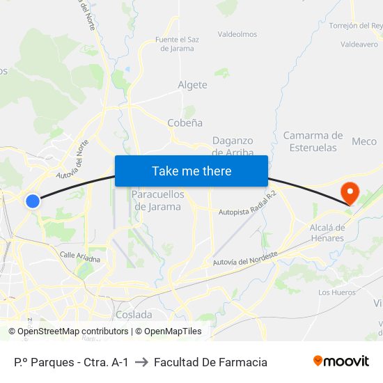 P.º Parques - Ctra. A-1 to Facultad De Farmacia map