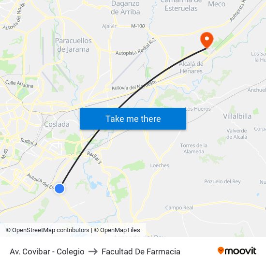 Av. Covibar - Colegio to Facultad De Farmacia map