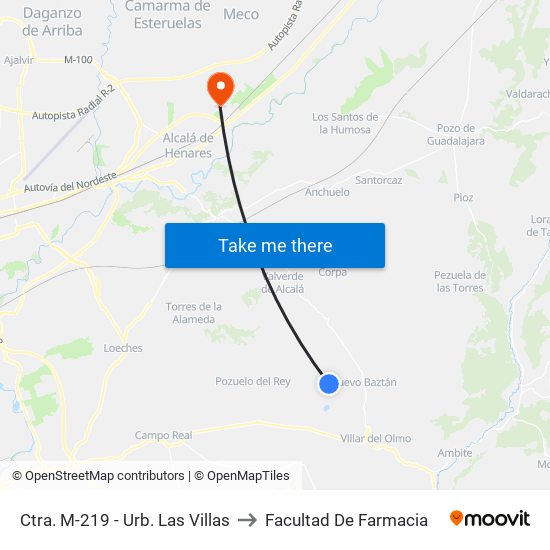 Ctra. M-219 - Urb. Las Villas to Facultad De Farmacia map