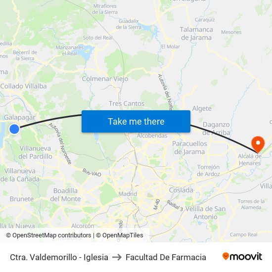 Ctra. Valdemorillo - Iglesia to Facultad De Farmacia map