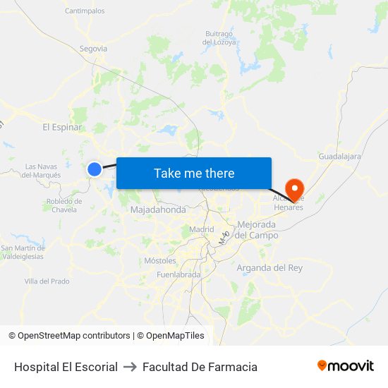 Hospital El Escorial to Facultad De Farmacia map